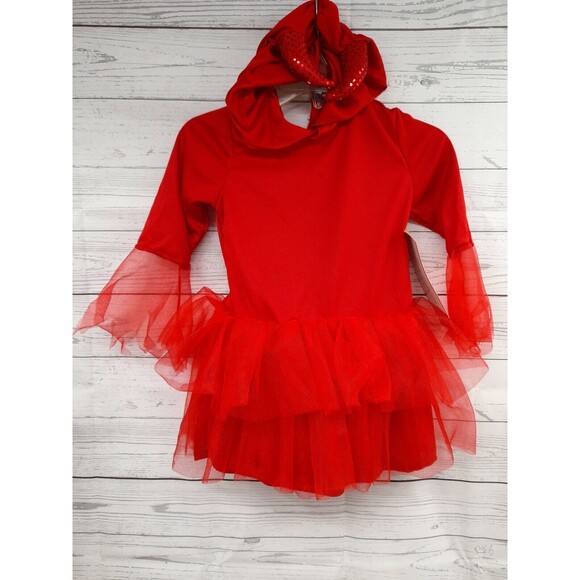 Devil Red Dress Costume Costplay Girl Tulle Skirt attached Horns Hood S (4-6) - Picture 1 of 10